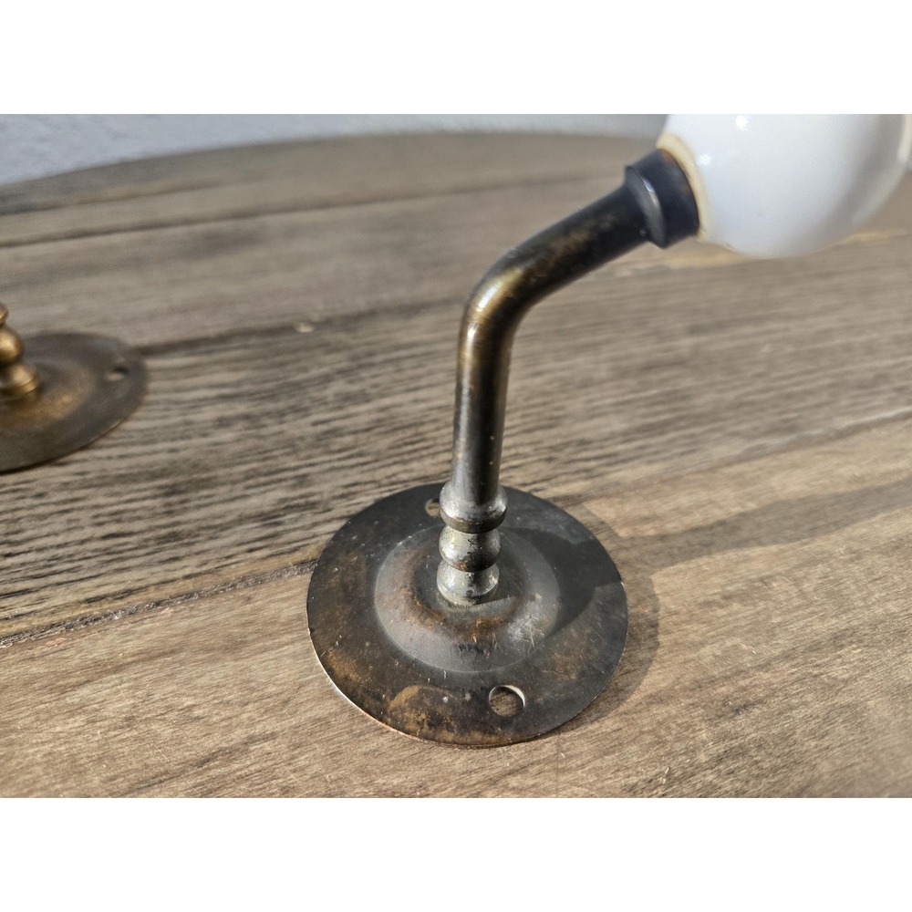 2 Vintage Brass & Porcelain Ball Wall Hanger Hook Coat Towel Rack Farmhouse - Picture 8 of 10